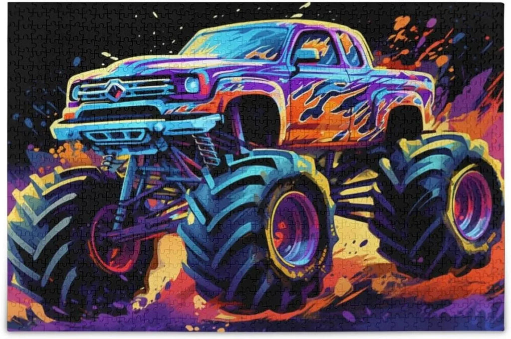 Material Composite Jigsaw Challenging for for Family with Truck Game Storage Zigsaw 500 Friends Neon Kids Parents PCS Monster Bag, Adults, Fun Puzzle, Puzzle Gift Brain Wood Exercise Paper