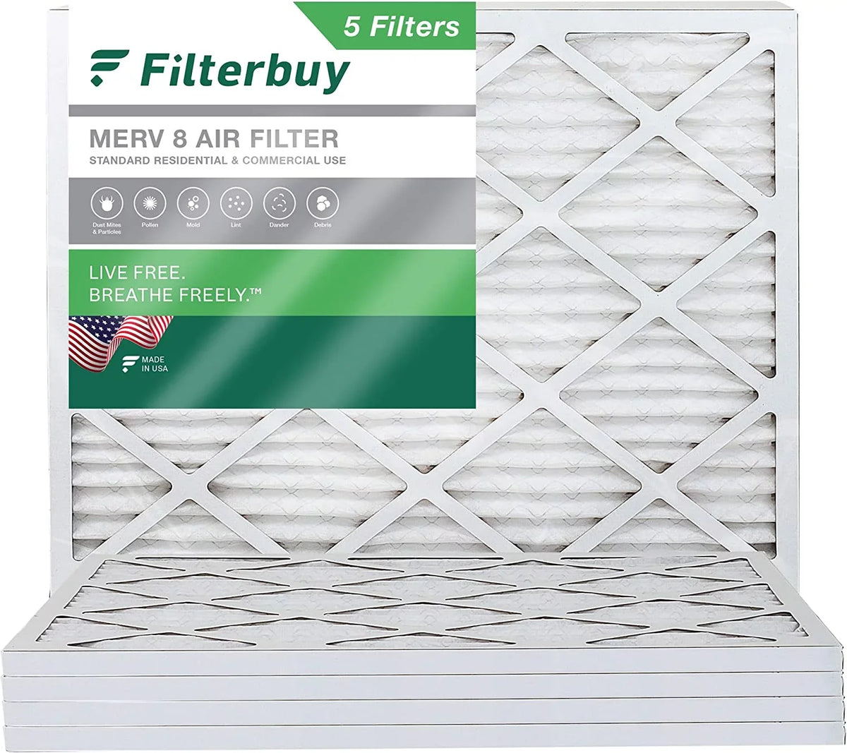 24x25x1 Pleated 8 (5-Pack) Furnace HVAC Filters AC MERV Filterbuy Air