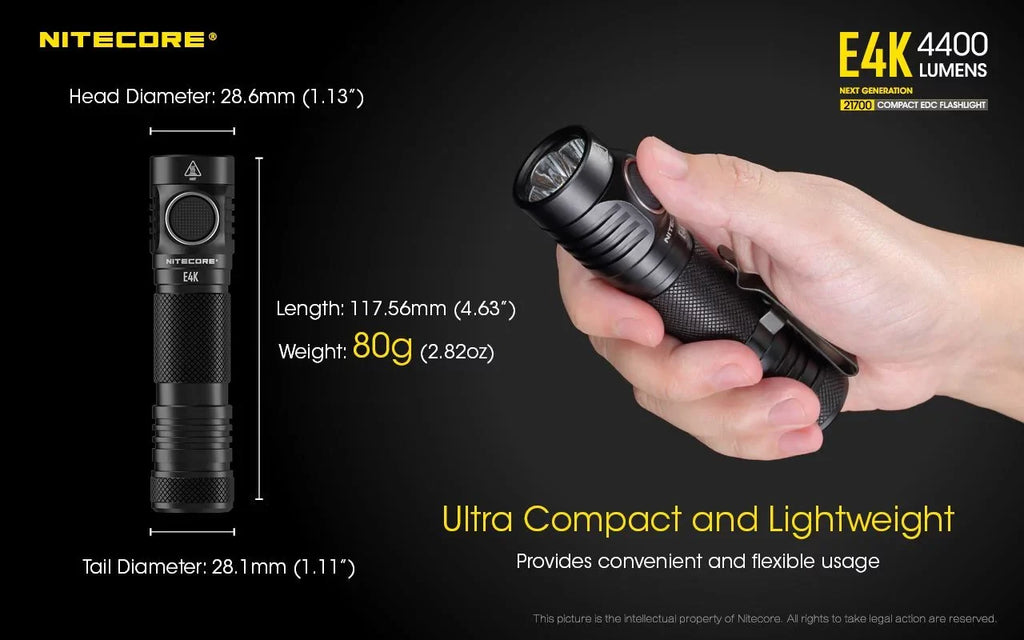Li-ion generation V6 Battery FREE - Battery 21700 Rechargeable Next 4x Eco-Sensa Lumens 4400 CREE 1x Compact EDC Flashlight and XP-L2 w/ - NITECORE NITECORE Case E4K 21700