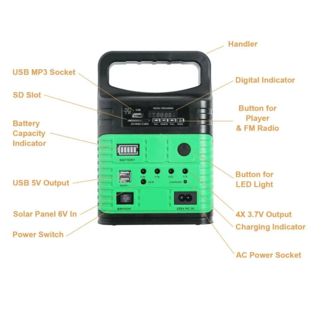 Outdoor System Camp with Power Solar Station and Solar Charger Home USB with Back-up Power Generator Panel, Electric 10W Portable Emergency Battery Lamps Flashlights,