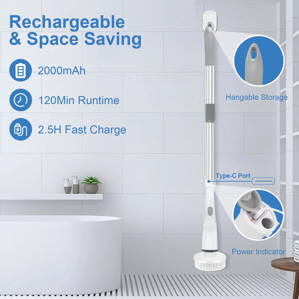 Replaceable Brush, Spin Tile, Cleaning 6 Bathtub, Electric Floor Bathroom Cordless for Heads Scrubber, Fixdono Scrubber Cleaning