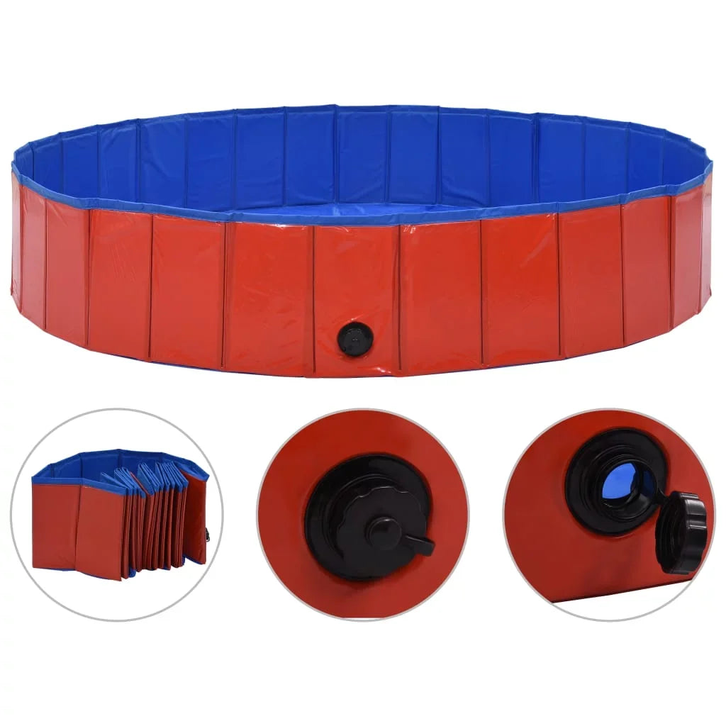 Dog 63"x11.8" Foldable Pool PVC Swimming Red
