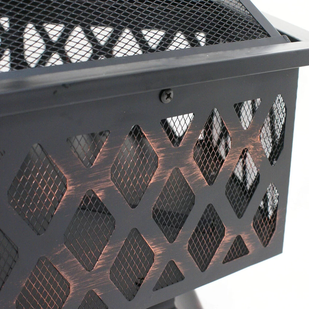 Portable Black Pit - Bonfire Wood Lid, ZenSports Backyard, Hex-Shaped Outdoor 24’’ Pire W/Mesh Burning