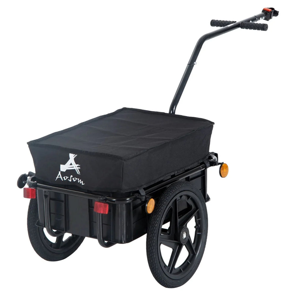 '- Cargo Aosom Wheel Internal Trailer Double Enclosed Bicycle Frame Black