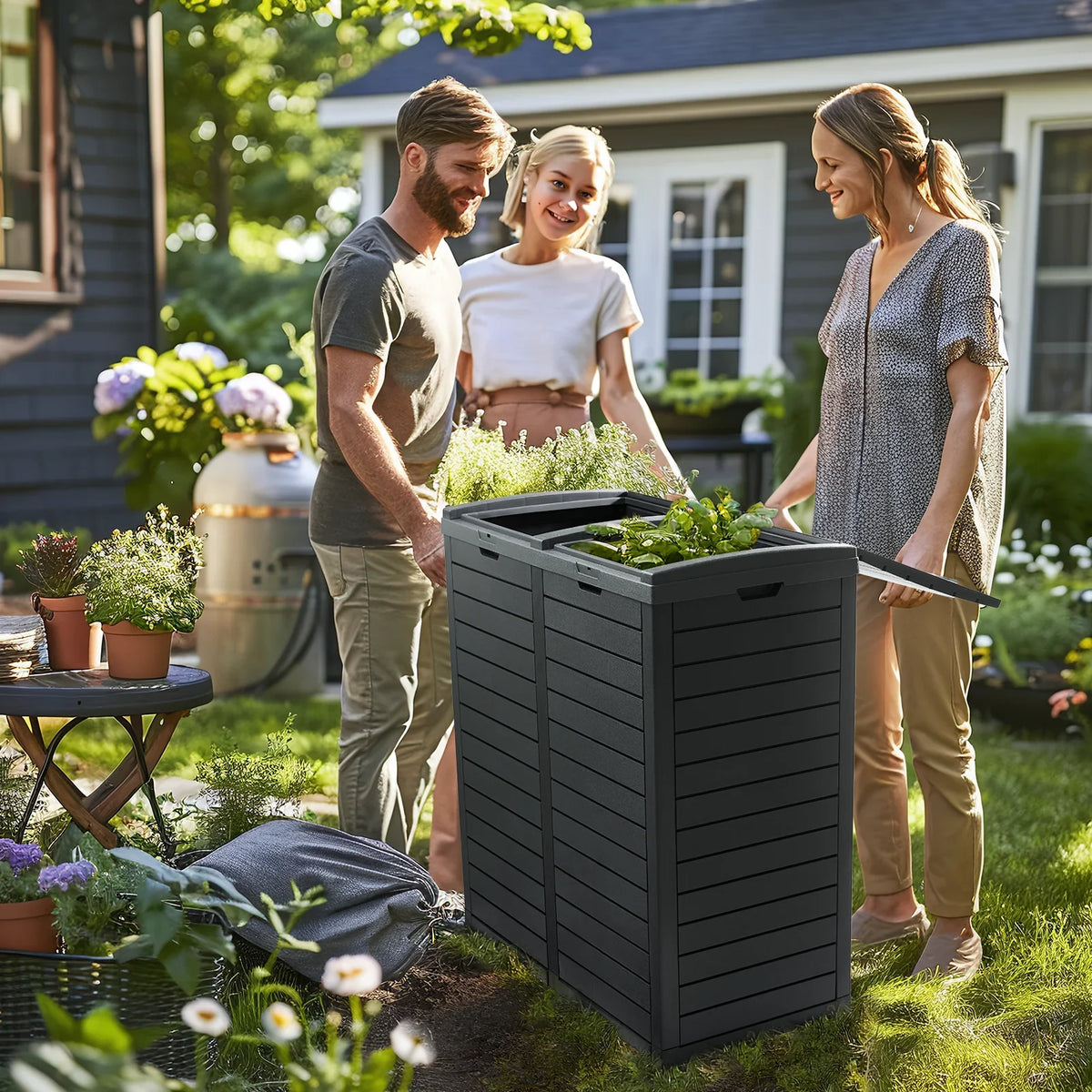 Tray,Resin Gallon Drip Outside Trash Outdoor 62 Kitchen Lid Trash Patio,Backyard,Deck Large with Can for and Bin Tiered