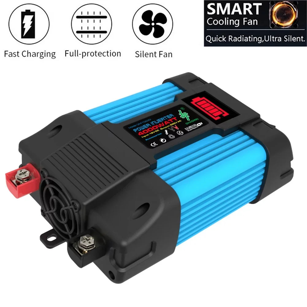 12V 4000W Pure Display 2 To DC 110/220V LCD Sine AC Wave USB Power Inverter Car