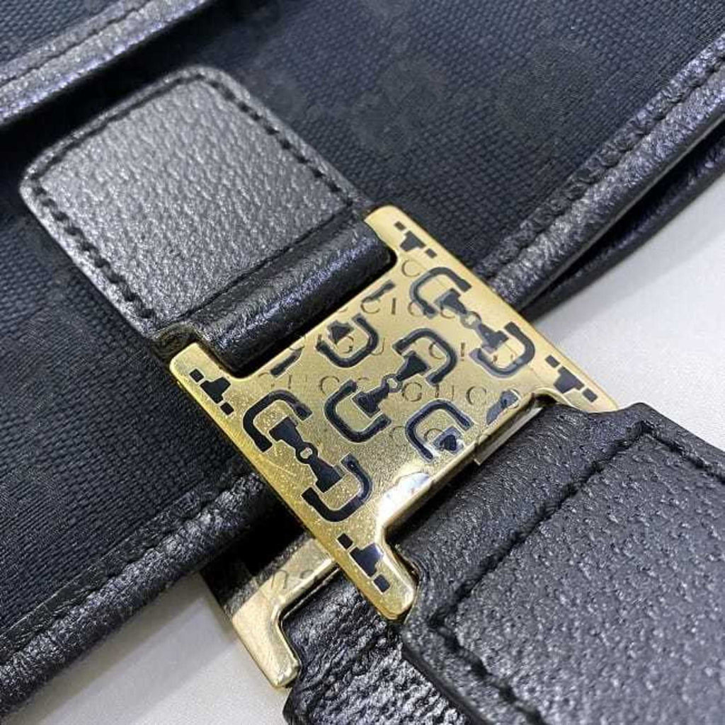 145810 Tote Horsebit Silver Black GUCCI Canvas Leather (Good)  Bag Pre-Owned Handbag Gucci