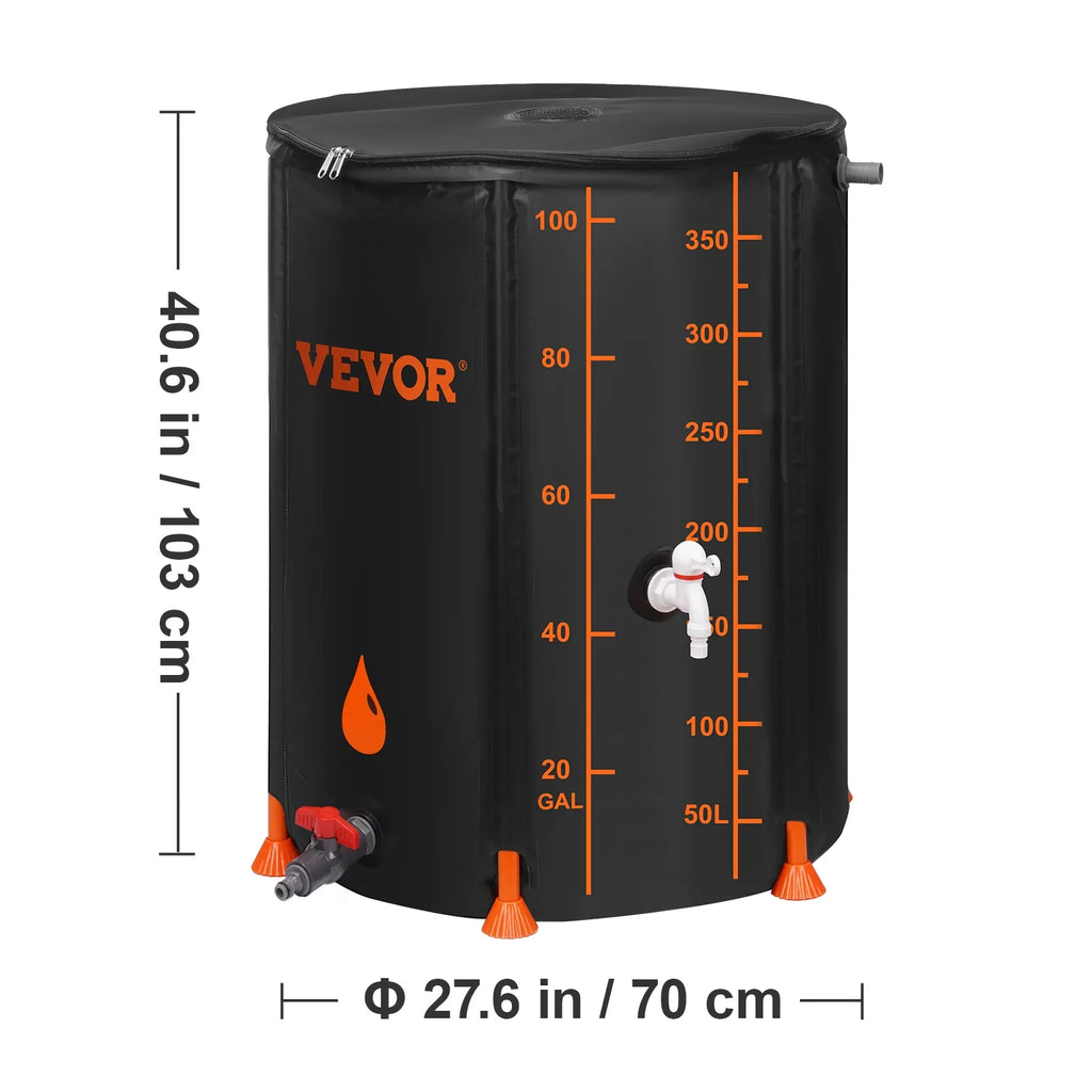 Rainwater and Kit, Capacity, Overflow System Container Barrel, Collection Spigots BENTISM Including PVC Rain Collapsible Portable 100 Gallon Storage Tank Liquid Large