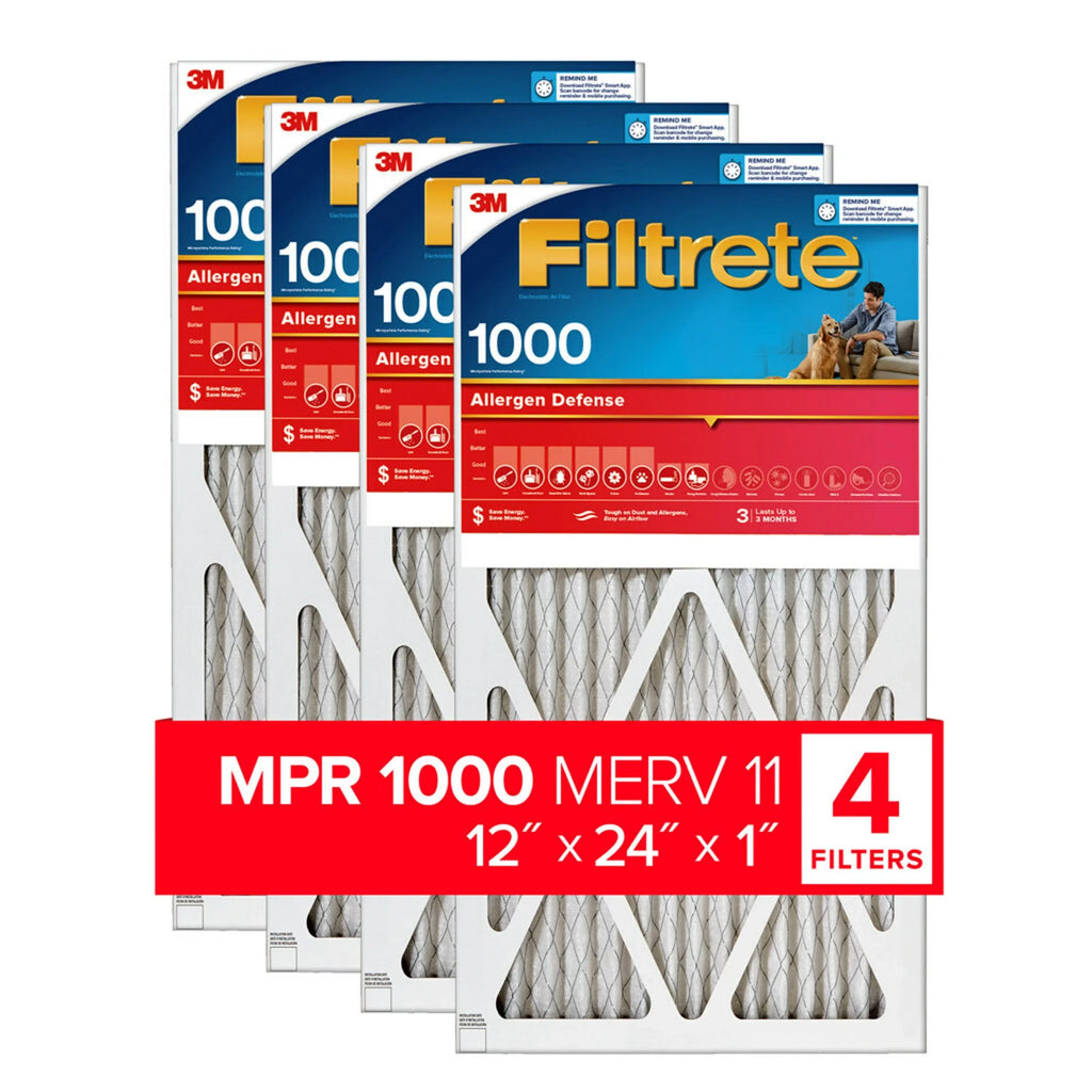 Filters 1000 Air Filter, 12x24x1 4 Allergen 11, Defense, Filtrete MERV MPR