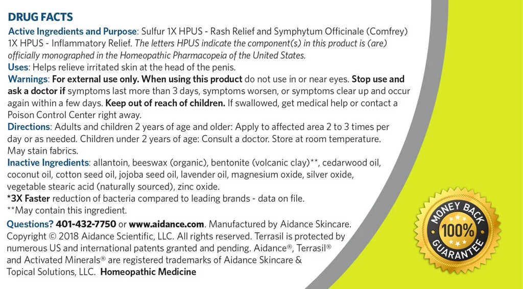 Irritation Activated Terrasil® Inflammation Relief with Ointment Relieves Skin Natural Balanitis Minerals® & (50gm)