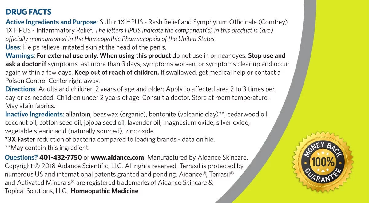 Irritation Activated Terrasil® Inflammation Relief with Ointment Relieves Skin Natural Balanitis Minerals® & (50gm)