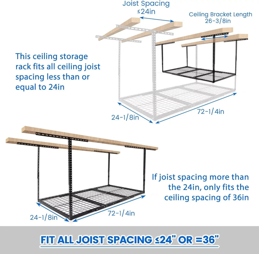 Rack Ceiling Rack 6FT HECASA 3FT Storage Steel Black x 72" Overhead Duty Shelf Heavy Mounted 36" X