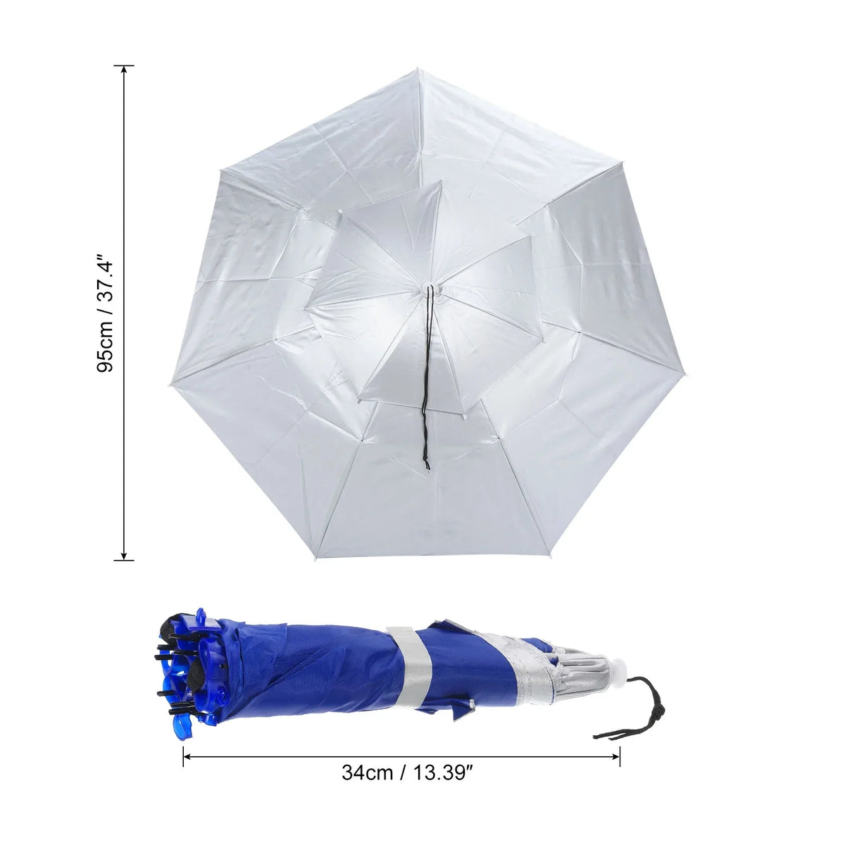 Double Cap OD 37.4" Fabric Strip, Rain Uxcell Folding Head Sun Layer Oxford Hat, with Silver Umbrella