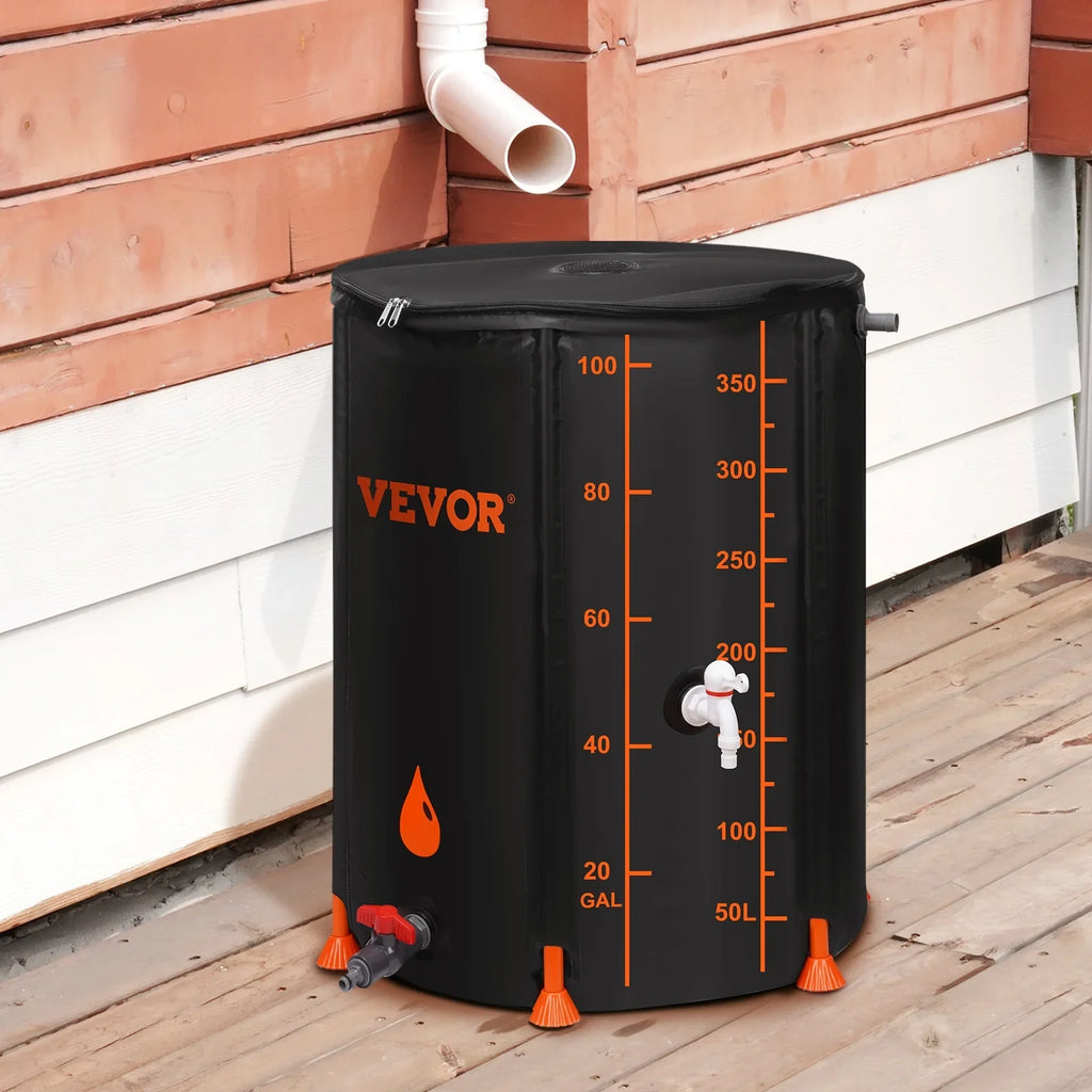 Rainwater and Kit, Capacity, Overflow System Container Barrel, Collection Spigots BENTISM Including PVC Rain Collapsible Portable 100 Gallon Storage Tank Liquid Large