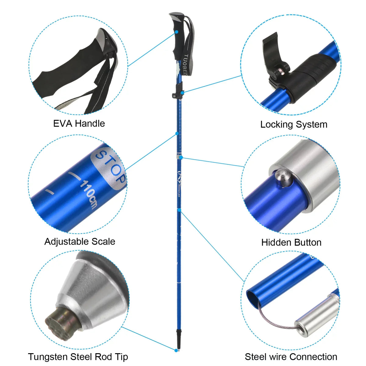 Blue Poles, Collapsible Trekking Alloy, Pole Inch Hiking 43 Uxcell Dark Aluminum