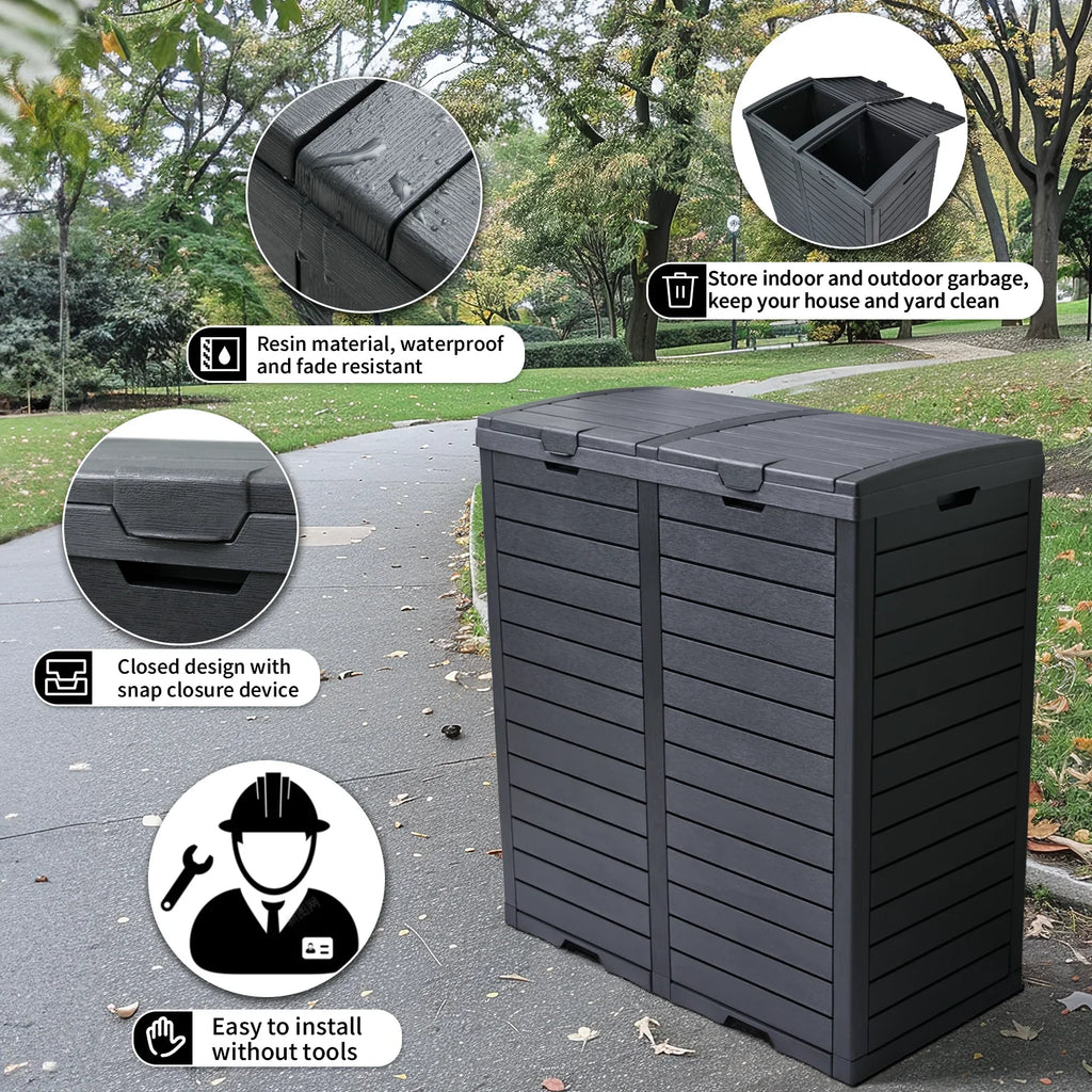 Tray,Resin Gallon Drip Outside Trash Outdoor 62 Kitchen Lid Trash Patio,Backyard,Deck Large with Can for and Bin Tiered