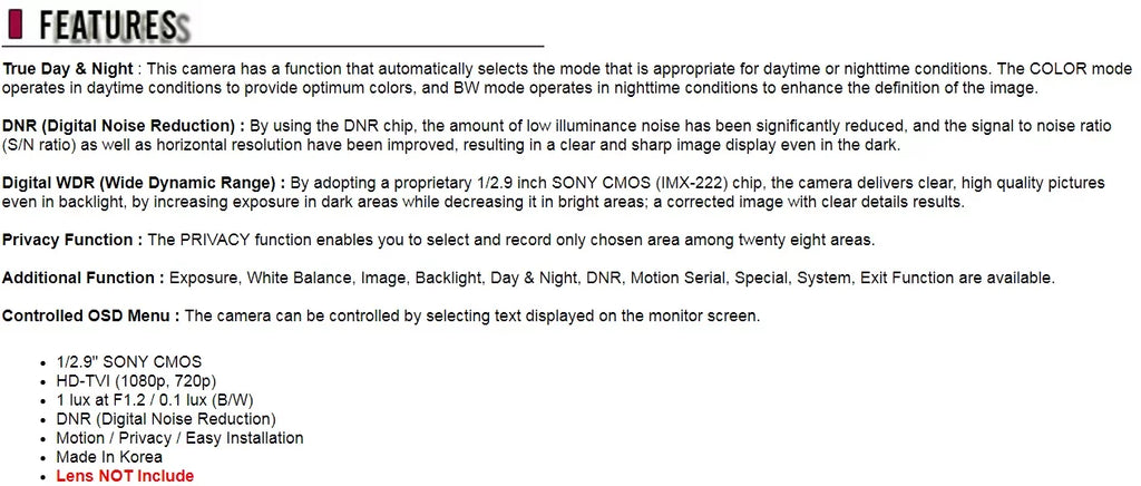 HD Camera 1080P Included) Dual TVI Dual (Lens 2MP Power, TPB-204 Box with Not Outputs Eyemax