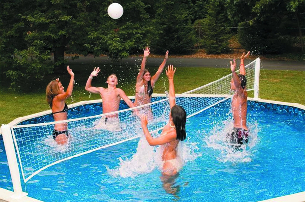 Ground Blue Combination and Swimline Pool Above and - Volleyball Game Ft. White 30 Basketball