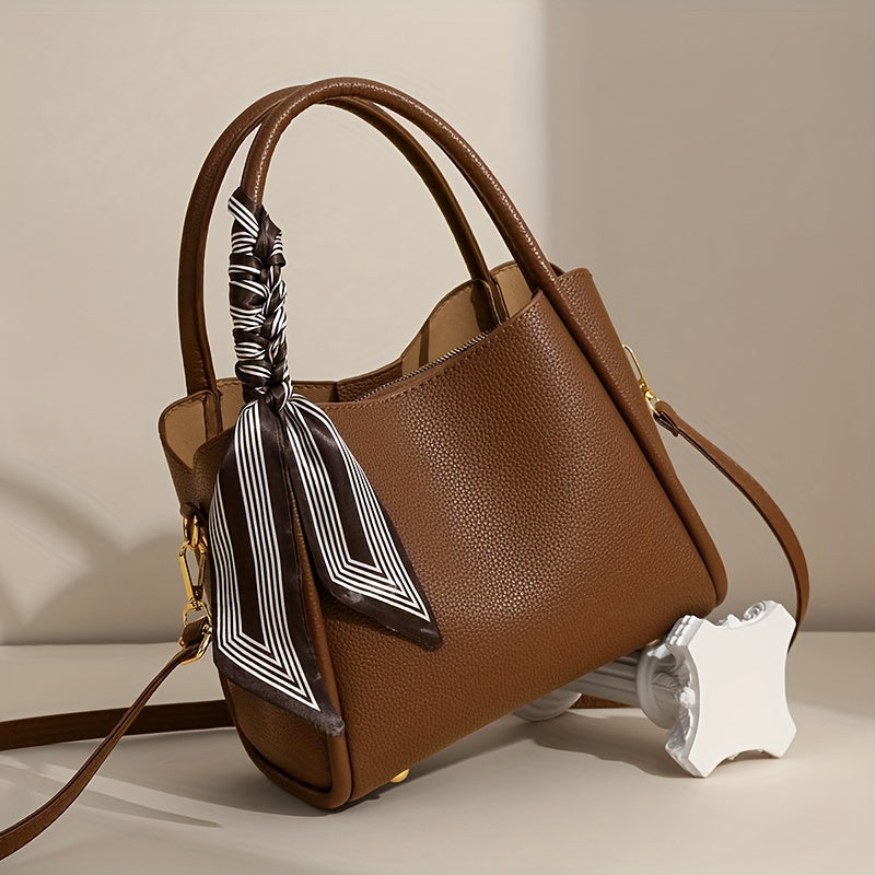 Dual Scarf Daily Color Leather Crossbody For Handbag Bag Luxury Accent With  Shoulder Purse PU Solid Handles With moocr Use