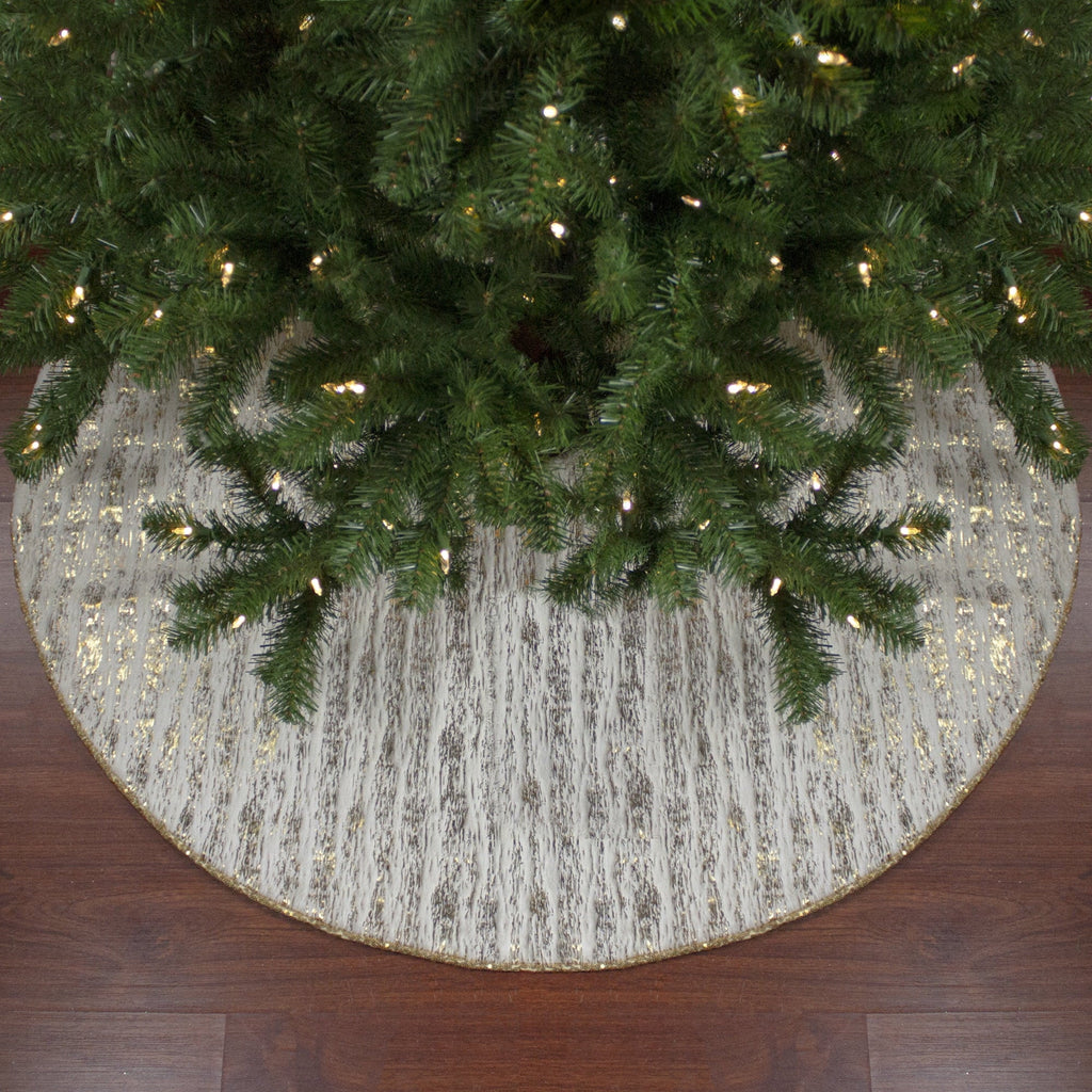 Tree Grain Christmas and Fur Pattern and 48" Northlight Gold Faux Cream Skirt Wood