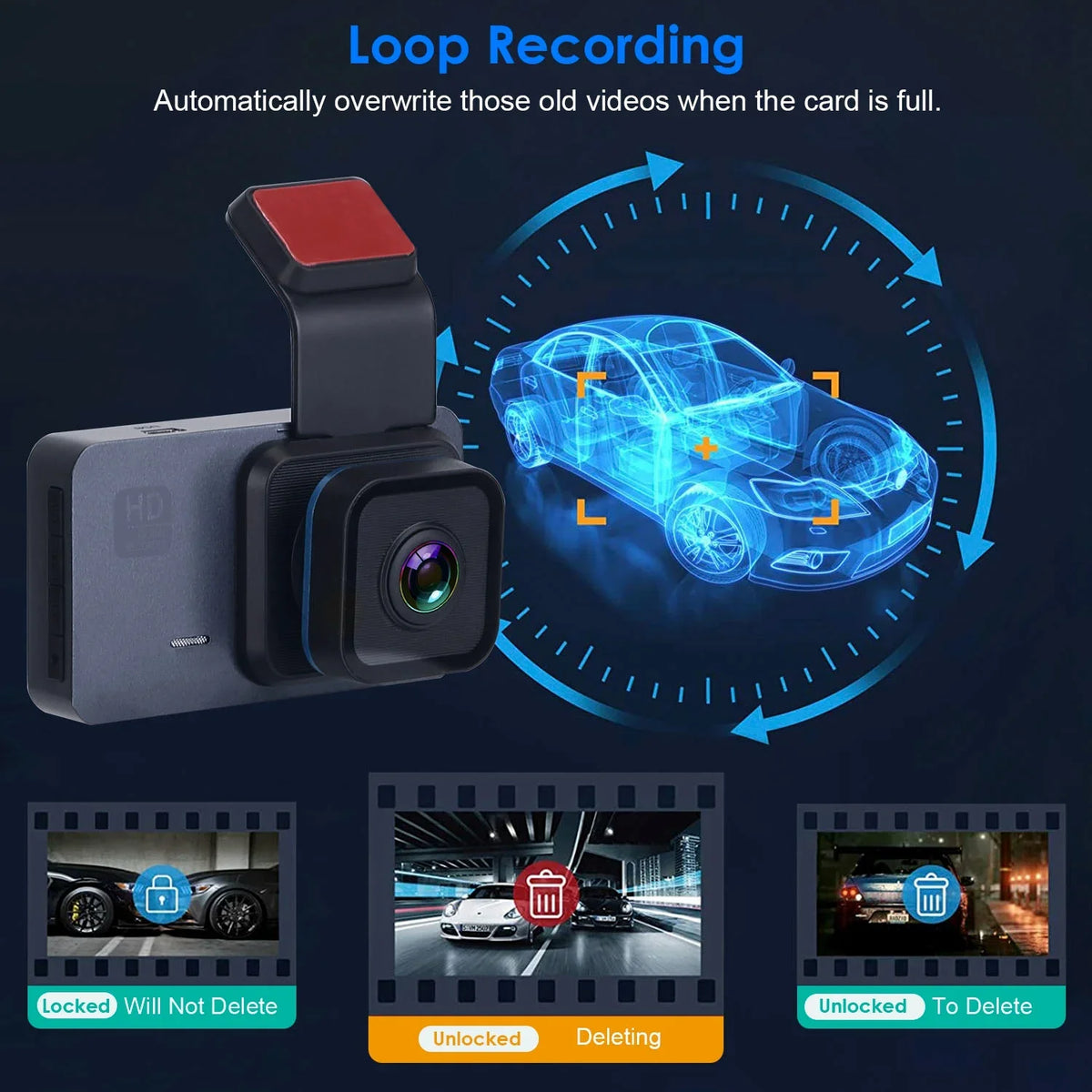 Cam, Dash Vision Detection WiFi G-Sensor 1080P Recorder, with DVR Car Monitor Universal iMounTEK Lens Night Control GPS Dual Vehicle Parking APP Motion Driving