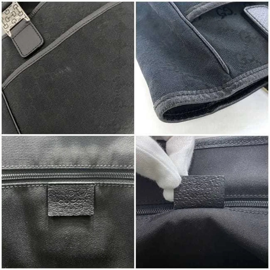 145810 Tote Horsebit Silver Black GUCCI Canvas Leather (Good)  Bag Pre-Owned Handbag Gucci