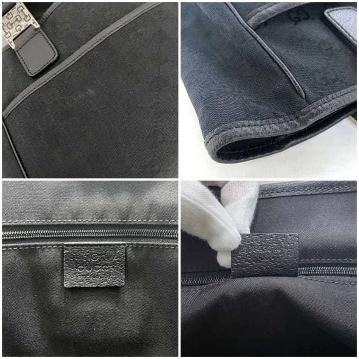 145810 Tote Horsebit Silver Black GUCCI Canvas Leather (Good)  Bag Pre-Owned Handbag Gucci
