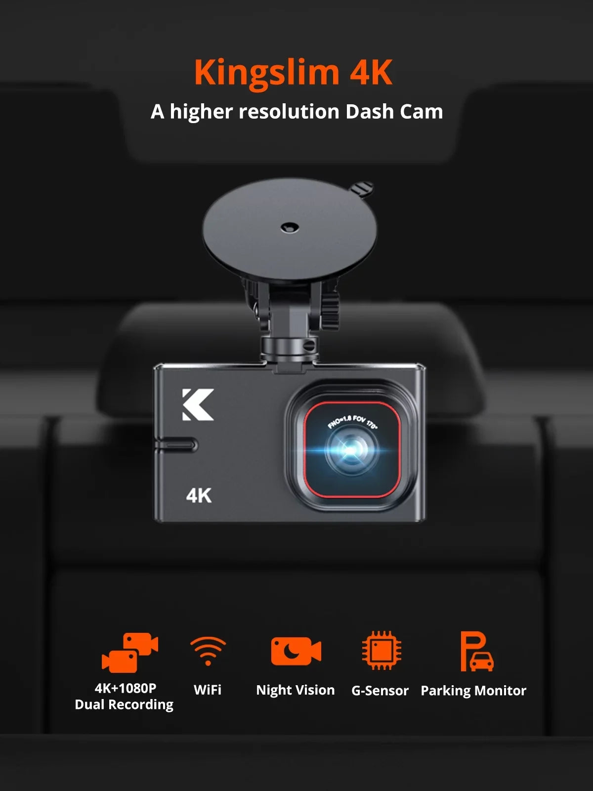 '- Dash and with Dual D2 Rear Pro Car WiFi and 4K Dashboard 4K Supported[Upgraded Cars, Kingslim Cam Camera Version] Dash Parking Monitor, Front Night Front 1080P for 256GB Rear and Vision with Cam