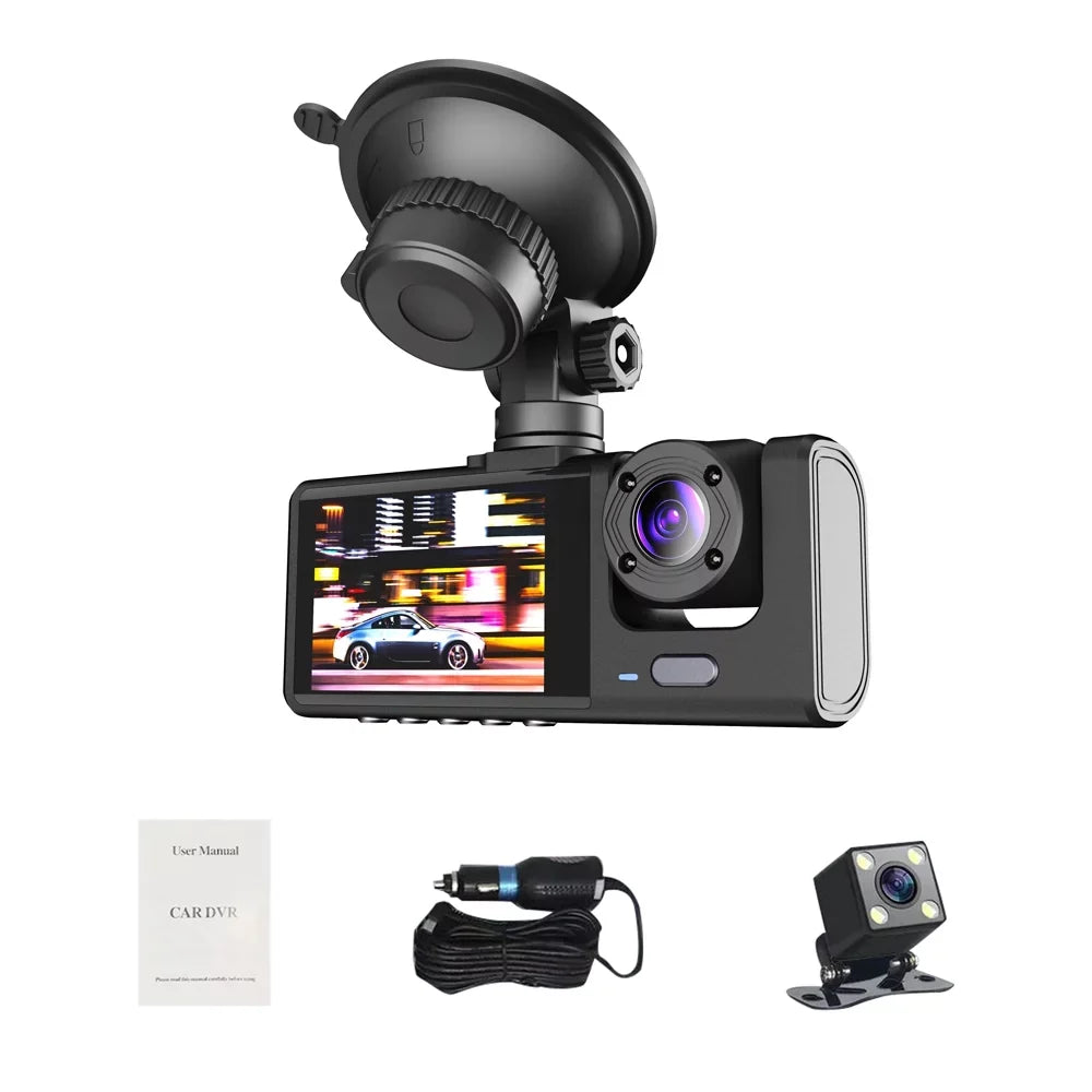 Dashcam One-Key Driving Camera Rear 1080P Screen Night-Vision Support 2 Front Inch Recording DVR Camera & & Recorder Loop Dash Inside Lock