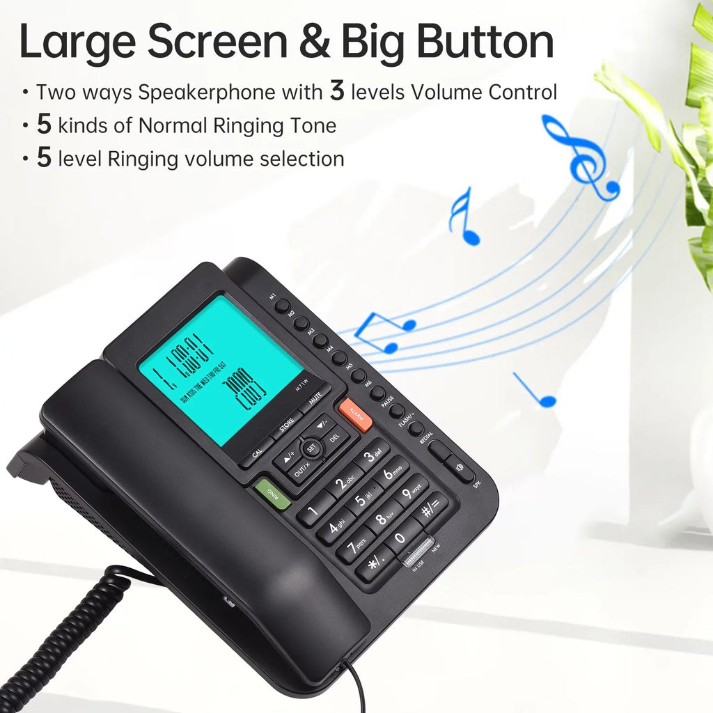 Dial Hands Black Hotel Redial, with Landline Bisofice Business Phone for and Free, Speed