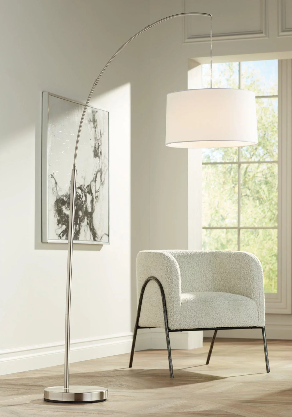 Brushed Room Lighting for  72" Cora White Floor 360 Living Tall Shade Standing Lamp Nickel Bedroom Modern n House Arc Drum Reading Office