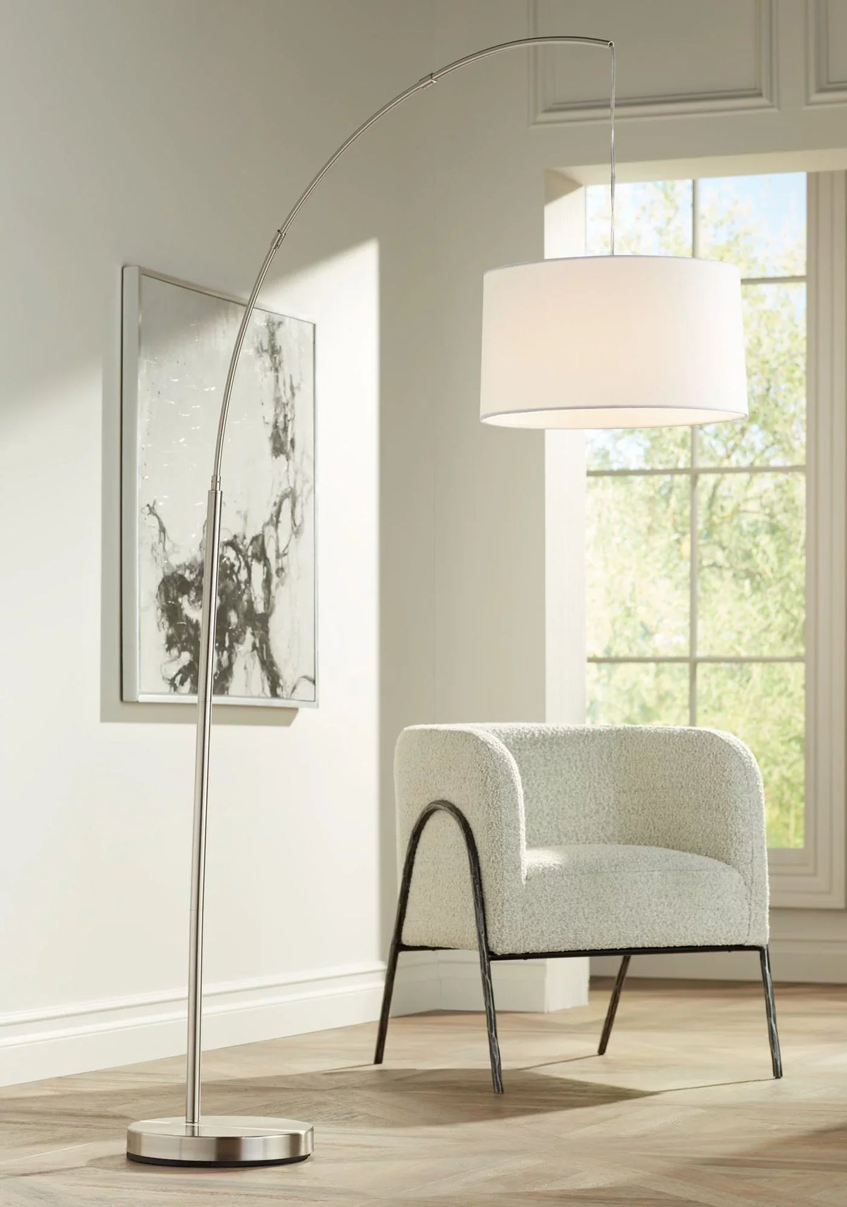 Brushed Room Lighting for  72" Cora White Floor 360 Living Tall Shade Standing Lamp Nickel Bedroom Modern n House Arc Drum Reading Office