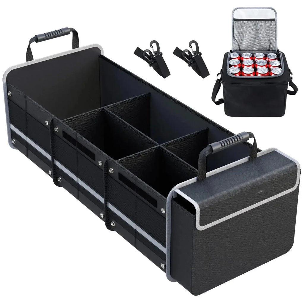 Glamor Cargo Lid, Straps Leak-proof Car Cooler Organizer & Collapsible Insulated Storage Removable with D Dividers, SUV Black 2 - - Tie-Down Foldable Bag and 5-in-1 Trunk with Solution