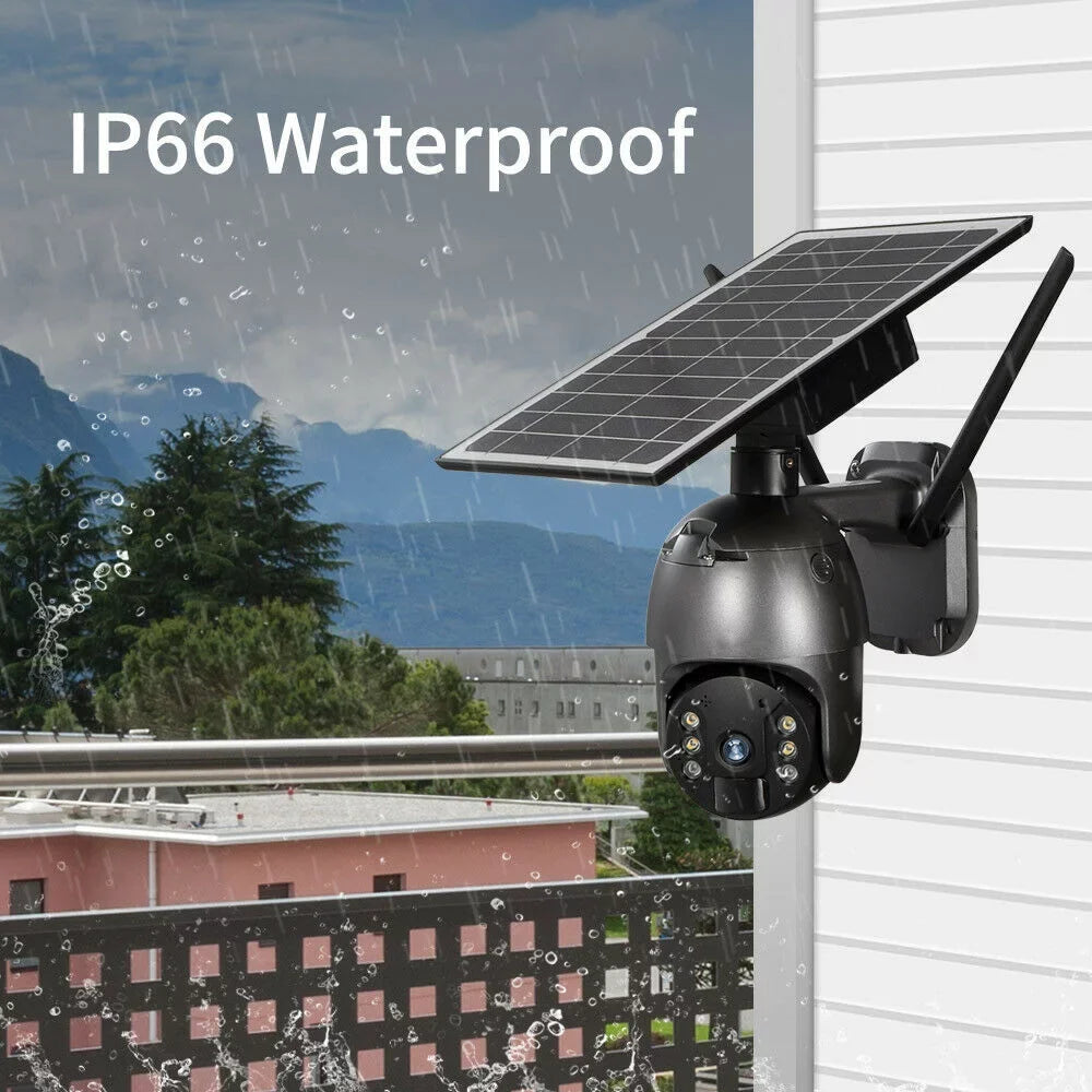AI Solar WIFI HD PTZ Outdoor Wireless Audio, Detection PIR Security DFITO Camera, Liquidproof, Human Camera Security CCTV 1080P 2-Way Camera Detection, Motion Surveillance IP66