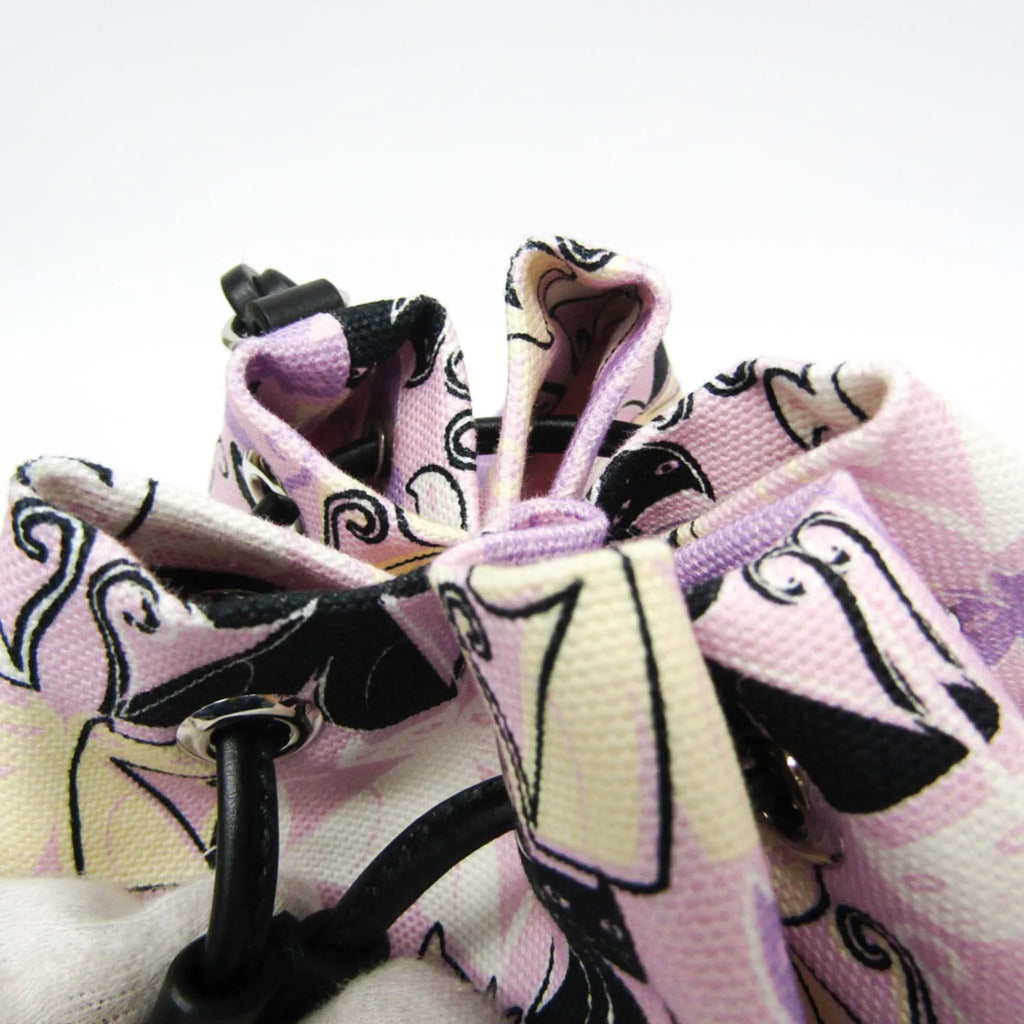 Miu Pouch Purple,Multi-color CANAPA Drawstring Bag Black,Light CATS Miu Women's (Good) Leather,Cotton Pre-Owned 5RM014