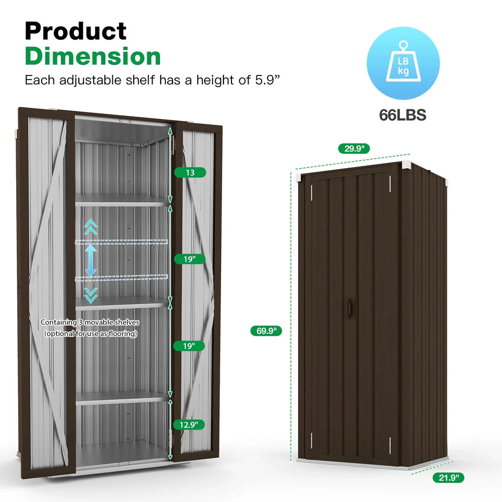 Storage Outdoor/ Cabinet with Garden Storage YODOLLA in Indoor Garage& Shelves Doors Shed Organizer for and 70" Brown