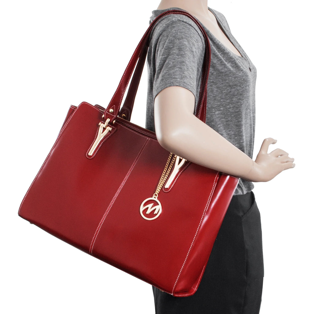Red Shoulder Leather Tote, 97556, Glenna