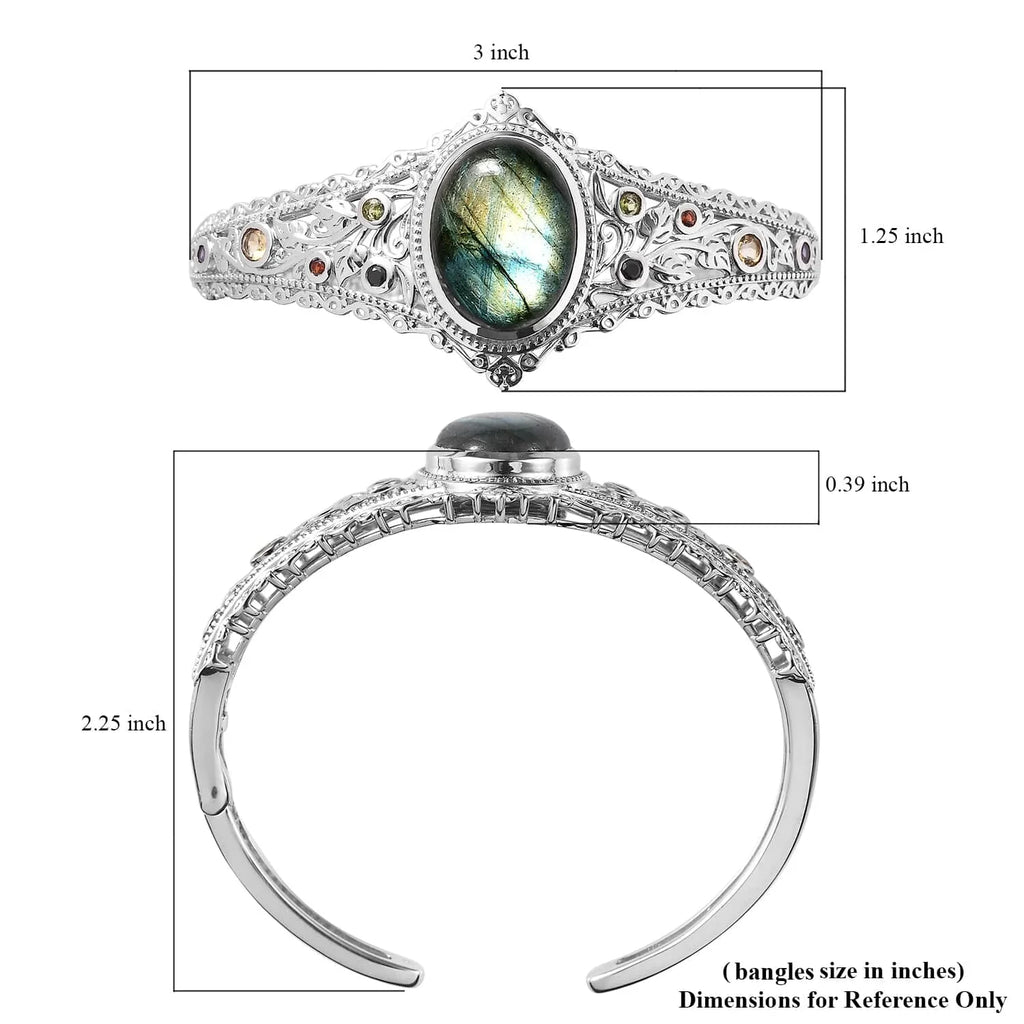 Multi Ct Birthday for Oval Mom for Shop Gifts Mothers LC Women Plated Platinum Cuff 15.05 Bracelet Day Size Gemstone Labradorite Bangle Jewelry 7.25"