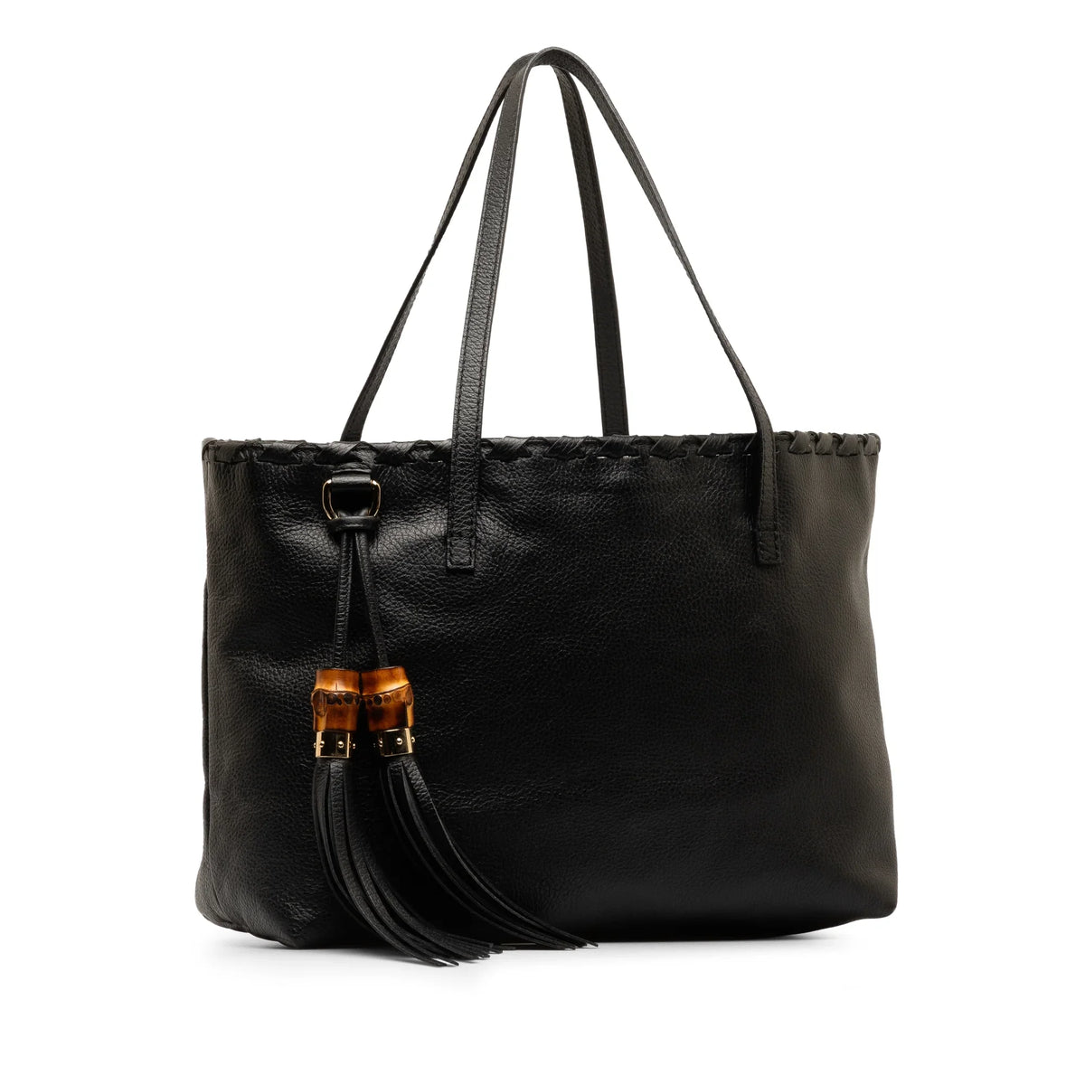 Bag Authenticated Unisex Bamboo Pre-Owned Black Tassel Leather Calf Tote (Good) Tote Gucci