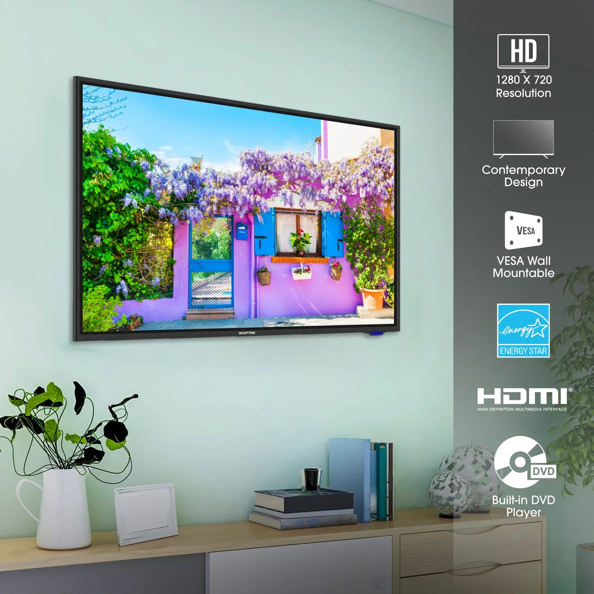 Built-in 32" Class HD Sceptre Player 720P E325BD-SR LED TV with DVD