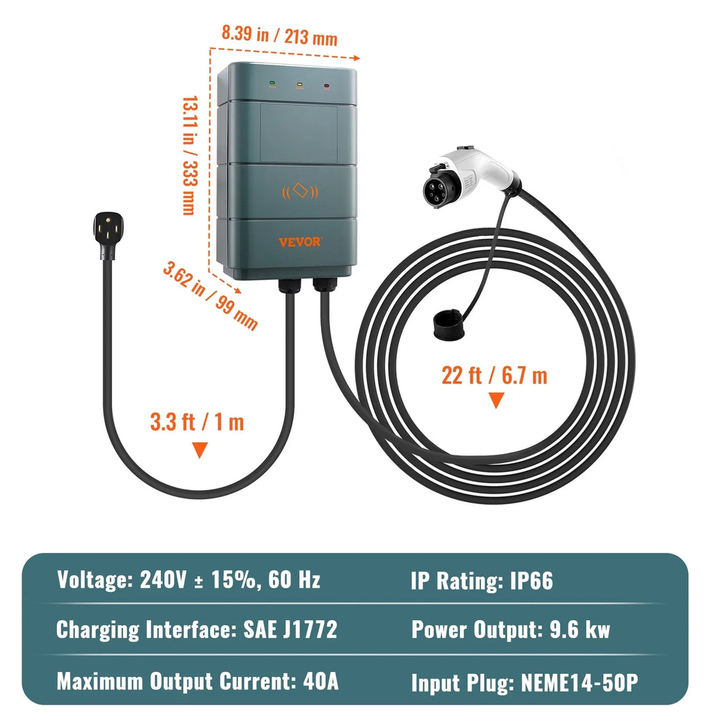 Station 2 Level Vehicle Charging SKYSHALO Electric NEMA14-50 EV Charger 40A Home
