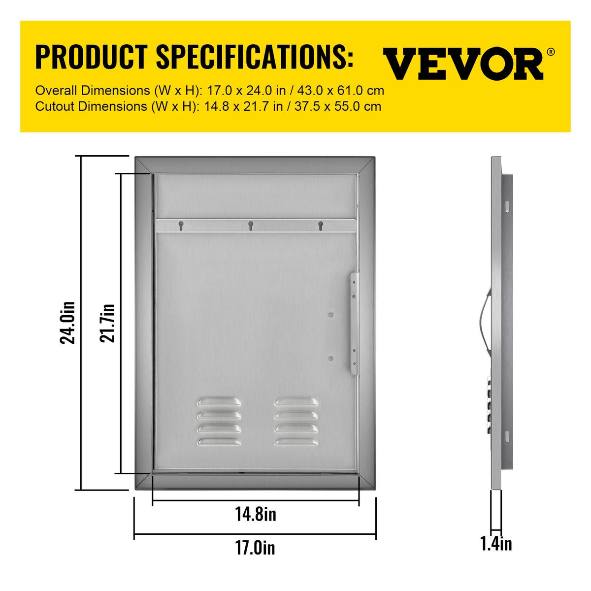 Door Stainless Steel BBQ inch Door 17x24 Access Storage for Vertical Vents Single with Island