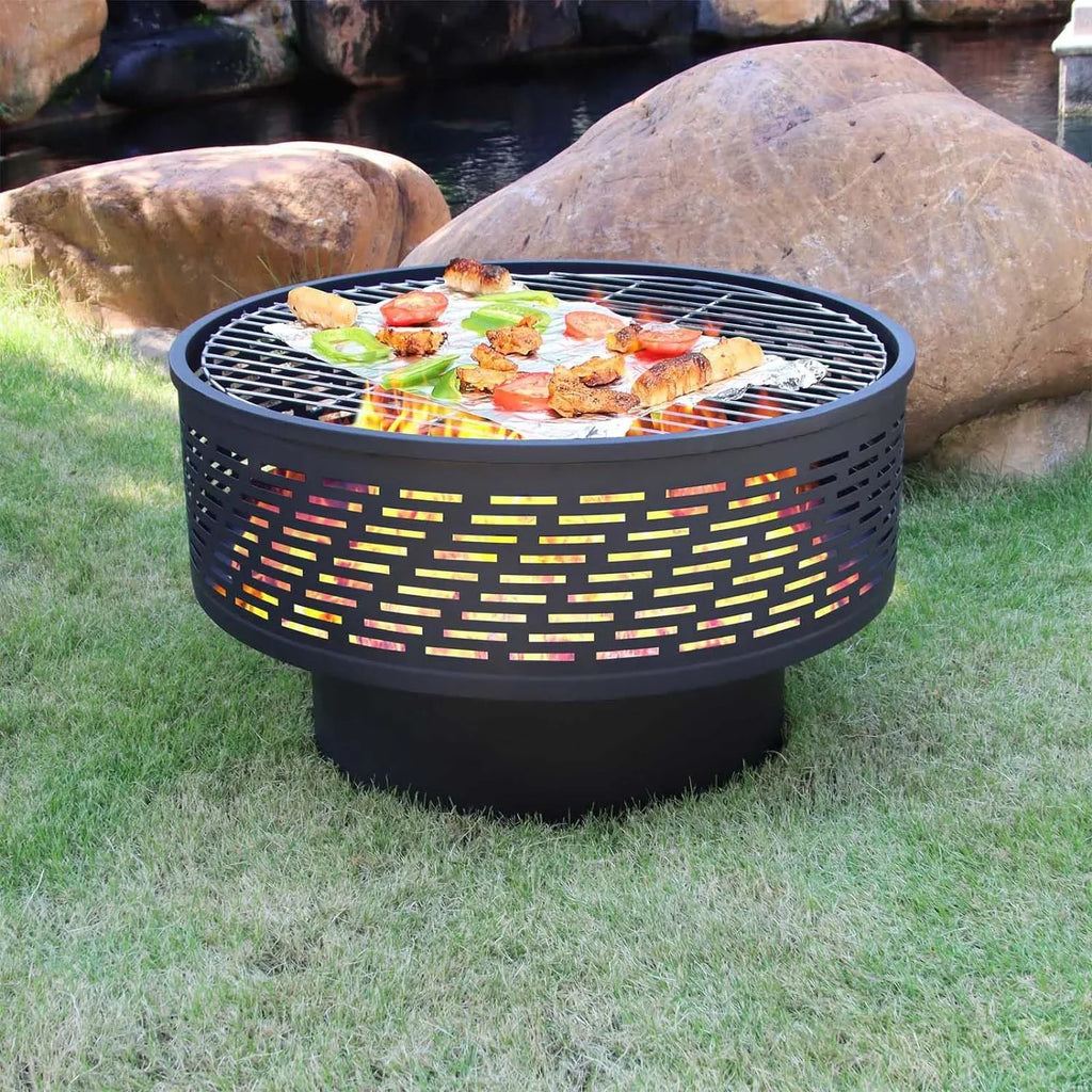 Wood Fireplace with Wood Fire Cover, Portable Camping Pit, Wood Outside Portable Pits, Yard for Fire Bonfire Pit Firepit, Outdoor Outdoor Lightweight Table 26" Backyard Burning Fire Garden UPYOOE