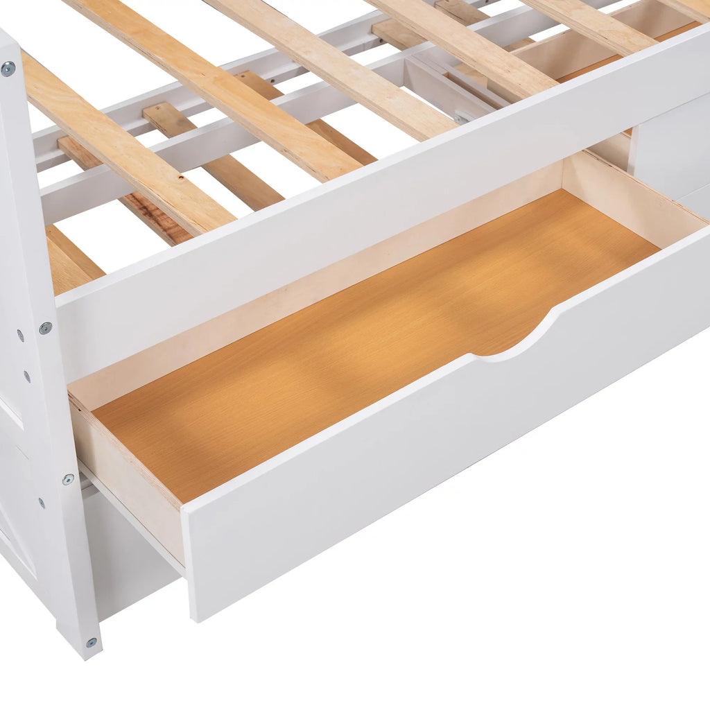 Twin, Bed Colors Wood Captain with Multiple Solid and Drawers, Trundle Merax