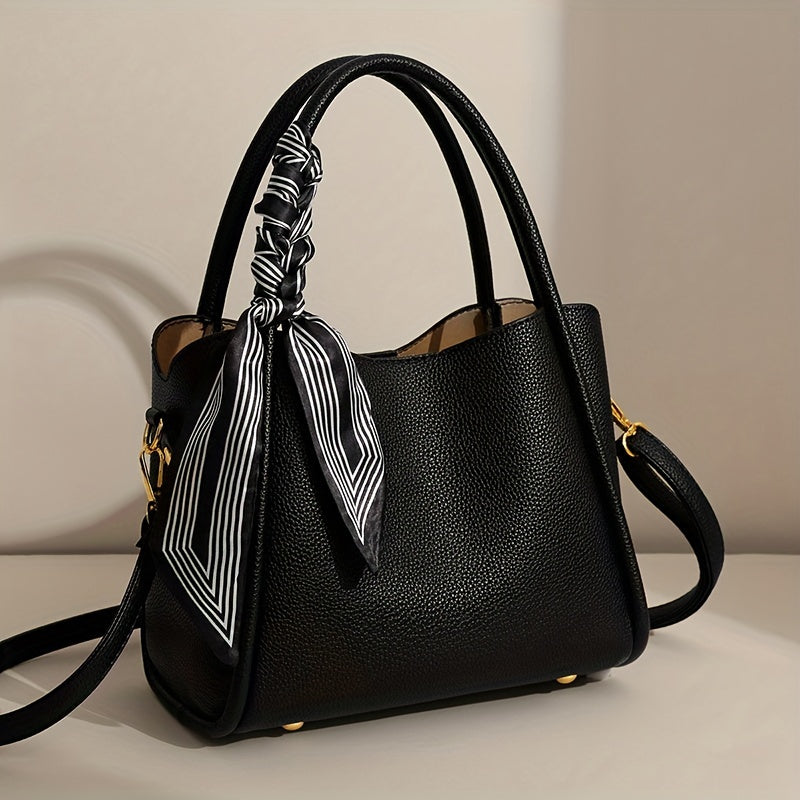 Dual Scarf Daily Color Leather Crossbody For Handbag Bag Luxury Accent With  Shoulder Purse PU Solid Handles With moocr Use