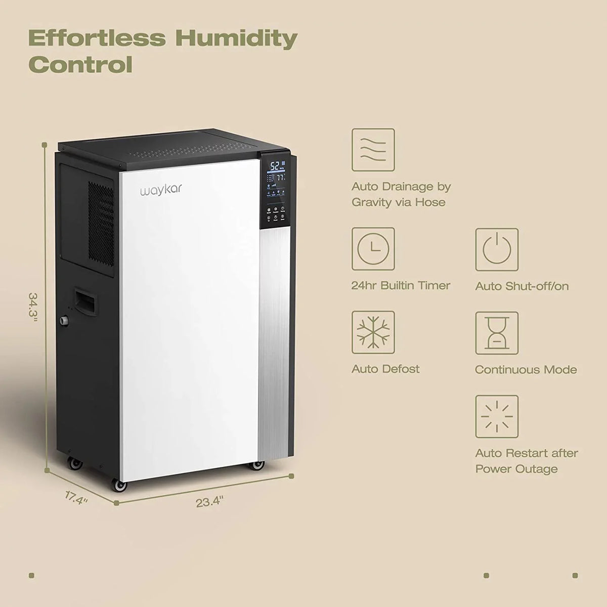 Unit, 296 Portable, Basements, Dehumidifier Spaces, Pint, Industry Waykar Commercial Hose Compact, Memory Liquid for drain Defrost, with Auto Damage Starting Crawl