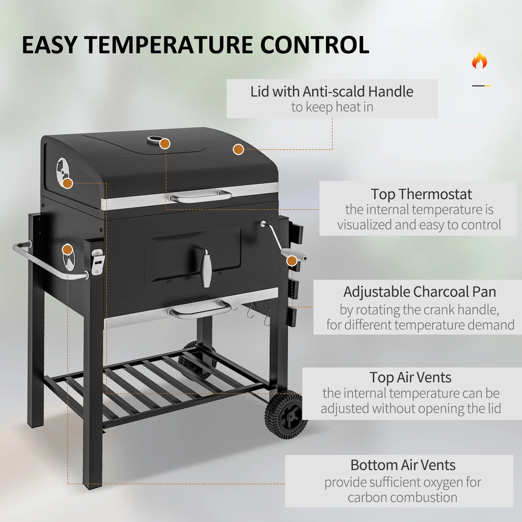 Portable Side Homiyad Camping Shelf, Cooker and for Picnic Storage Wheels Outdoor Backyard Or with Charcoal Table, BBQ Grill, Black Handle, Bottom