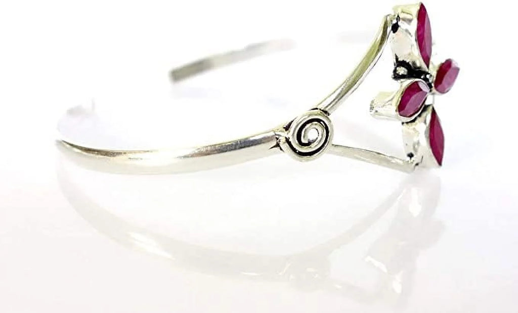 Bracelet, Bohemian Modern Boho Tribal Designer Party Fashion Design Natural Women, Gemstone Cuff Red Jewelry for Silver Ruby Bracelet Plated Handmade