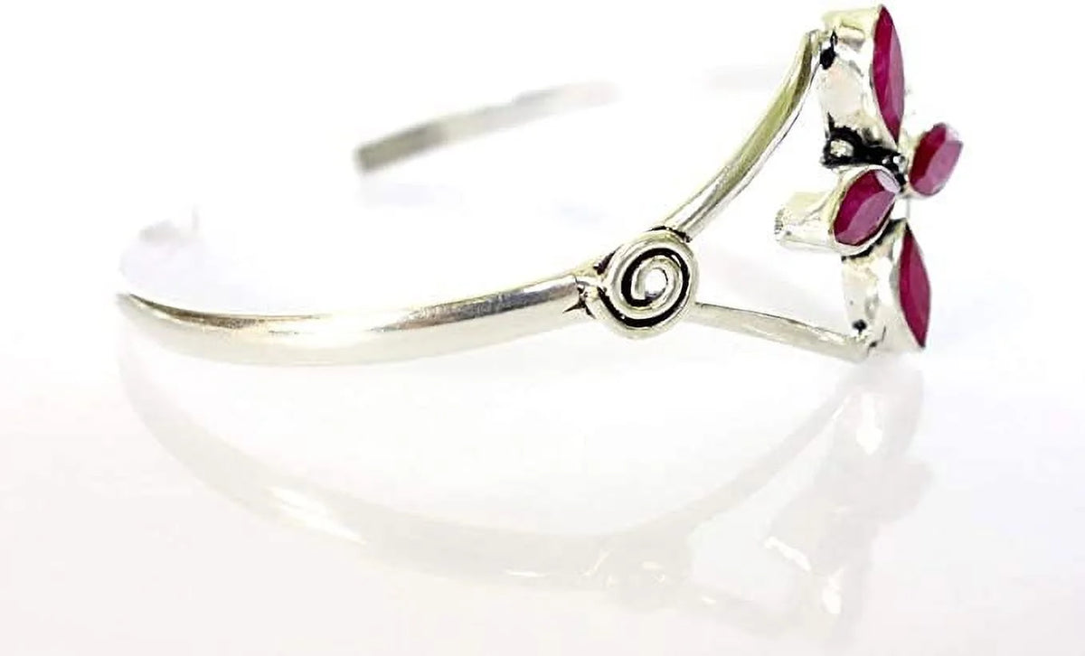 Bracelet, Bohemian Modern Boho Tribal Designer Party Fashion Design Natural Women, Gemstone Cuff Red Jewelry for Silver Ruby Bracelet Plated Handmade