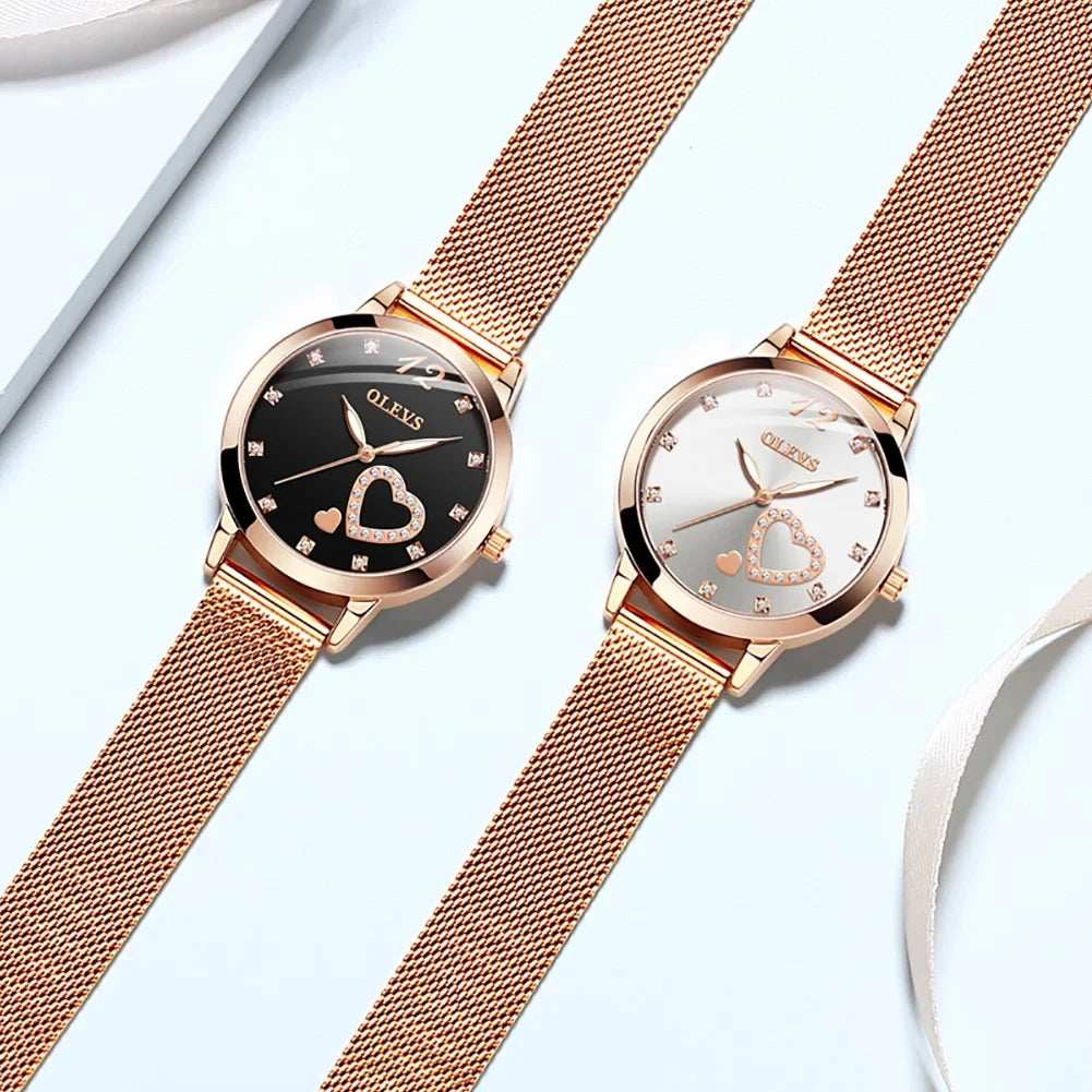 Mesh Olevs Big   Gifts Watch, Women's Wristwatch, Quartz Japanese Strap Rose Fashion  for Luminous Hearts Liquidproof Gold Face Watches, Women Female Diamond